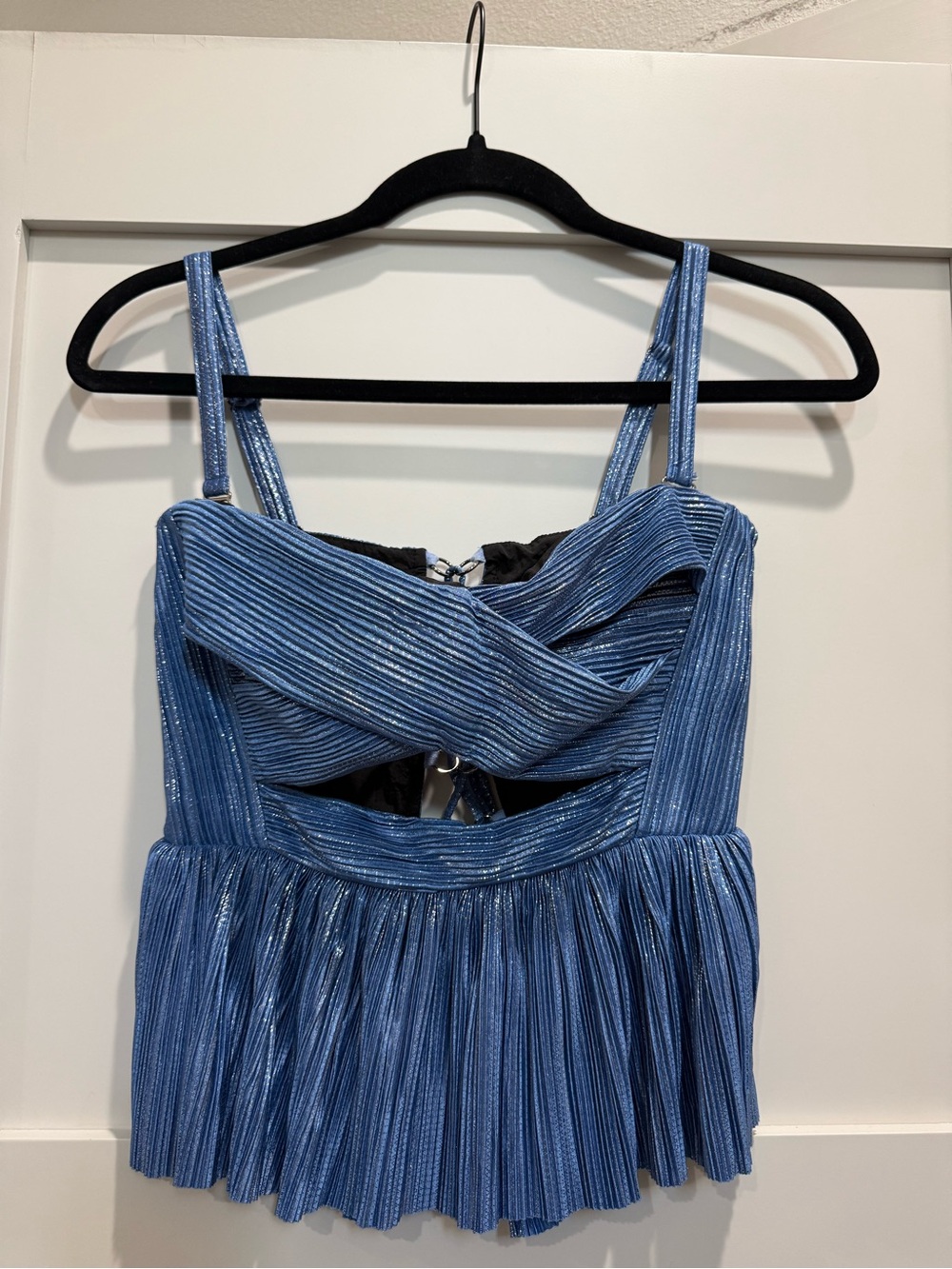 Sabina Musayev Metallic Blue Pleated Top